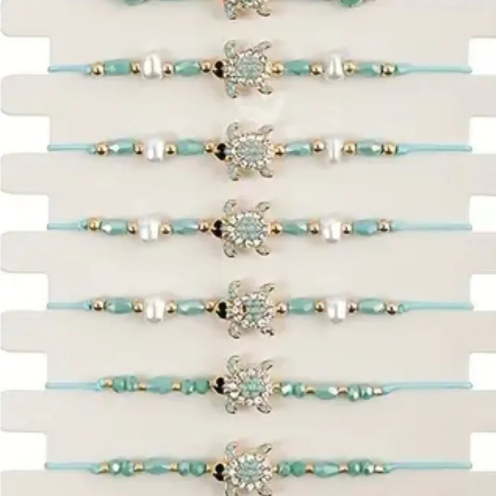 Costal Turquoise Turtle Beaded Bracelet - Adjustable
